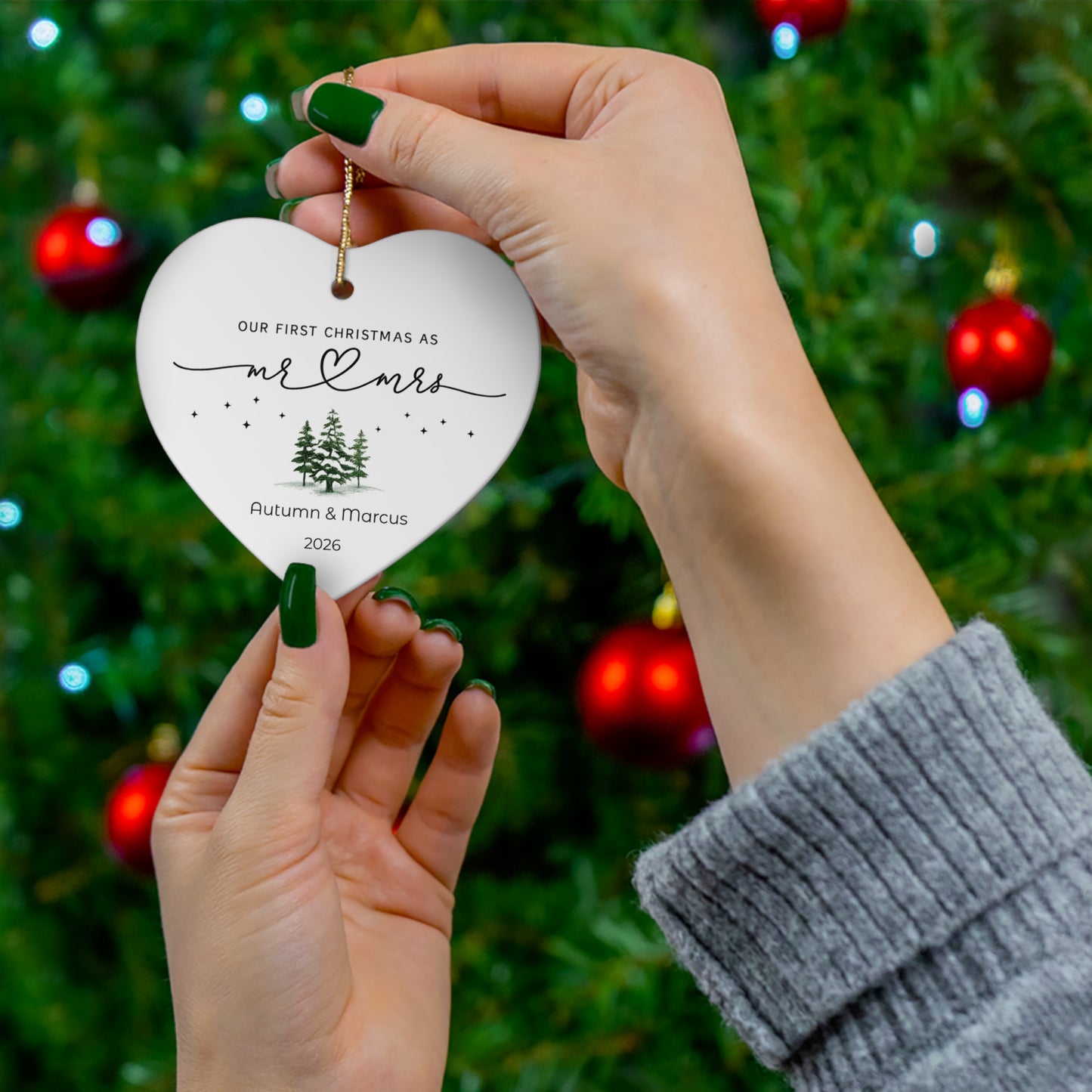 First Christmas as Mr & Mrs Ceramic Ornament – Newlywed Gift - Golden Willow Emporium