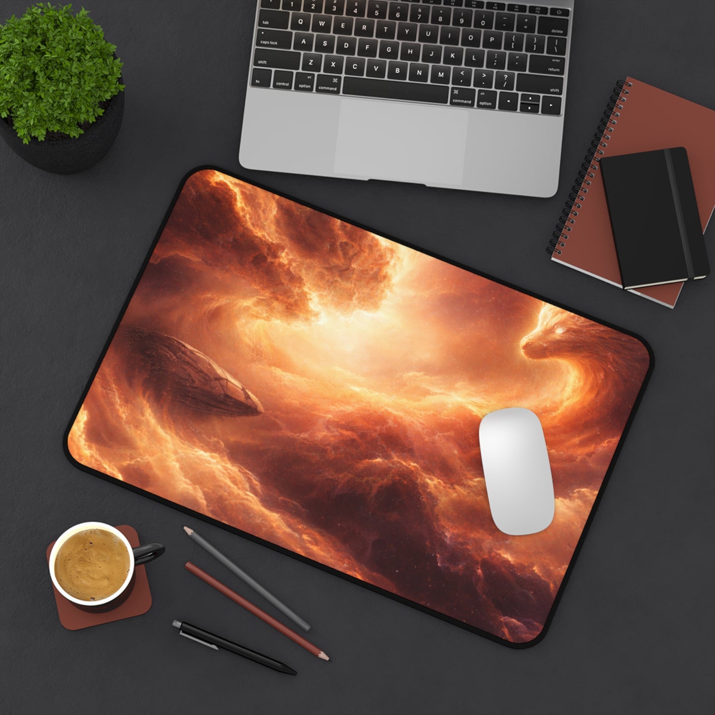 Cosmic Flame Desk Mat – Fiery Nebula Gaming and Office Mouse Pad