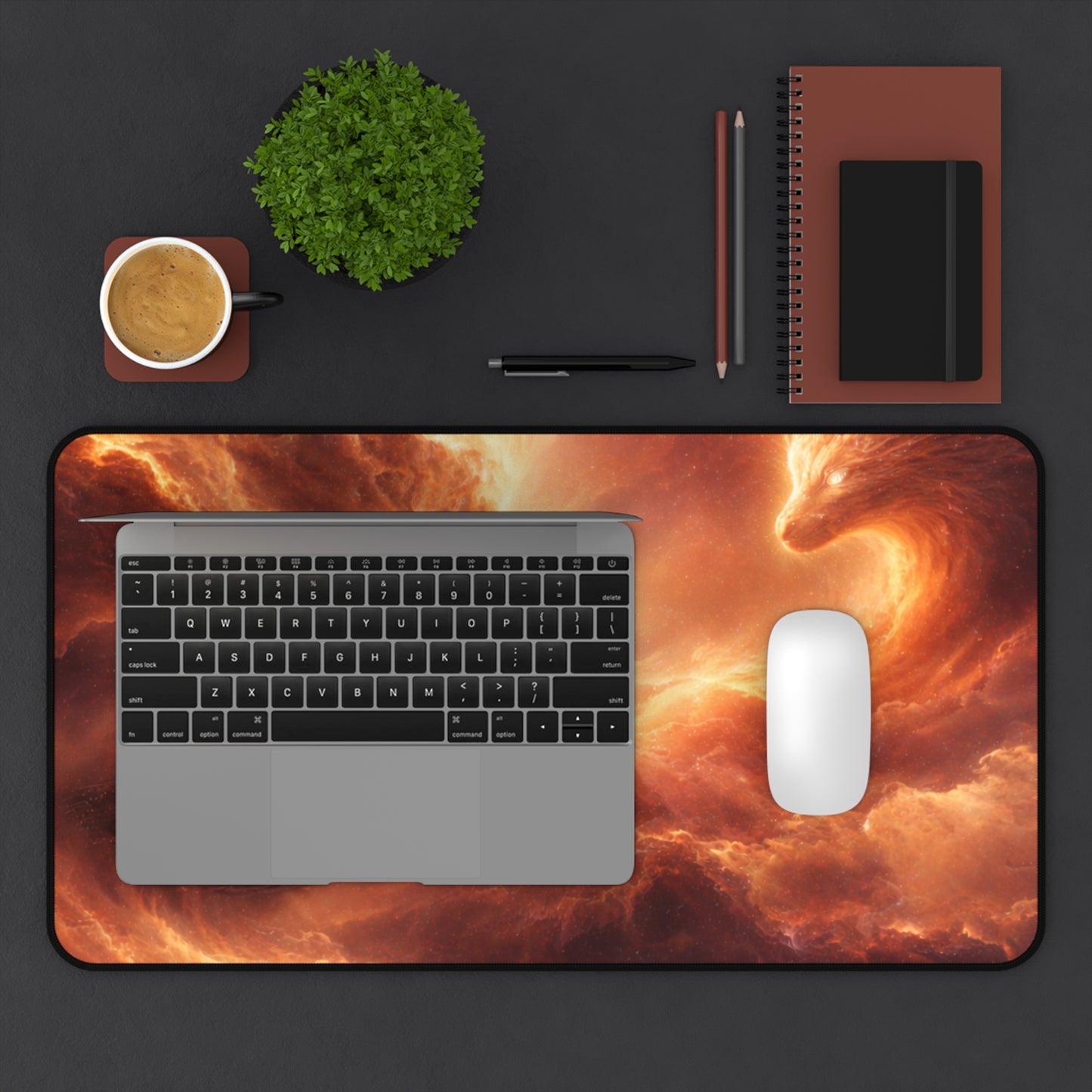 Cosmic Flame Desk Mat – Fiery Nebula Gaming and Office Mouse Pad
