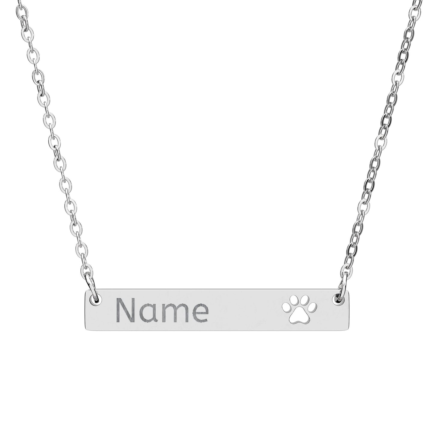 Paw Print Bar Necklace Engraved with Pet Name – Gift for Pet Lovers - Golden Willow Emporium