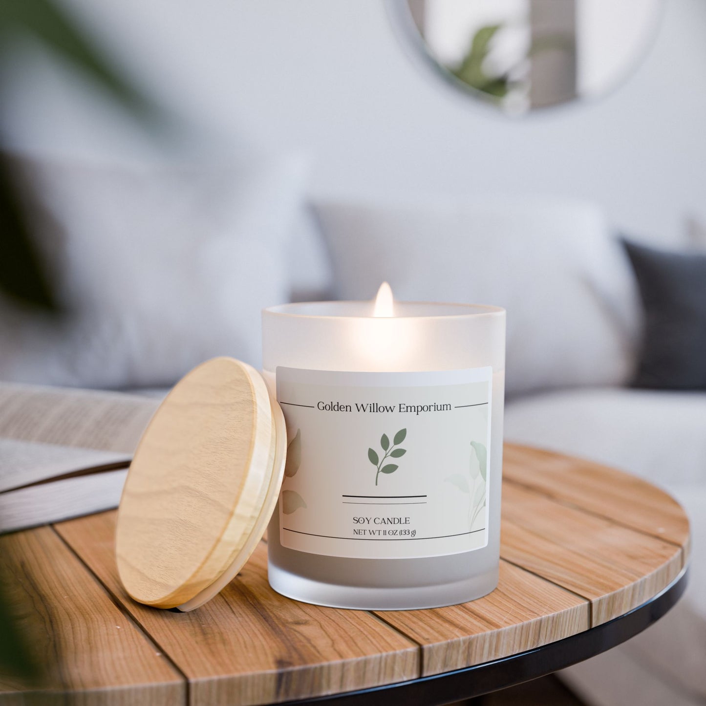 Wood Wick Candle in Frosted Glass – Cozy Gift for Her - Golden Willow Emporium