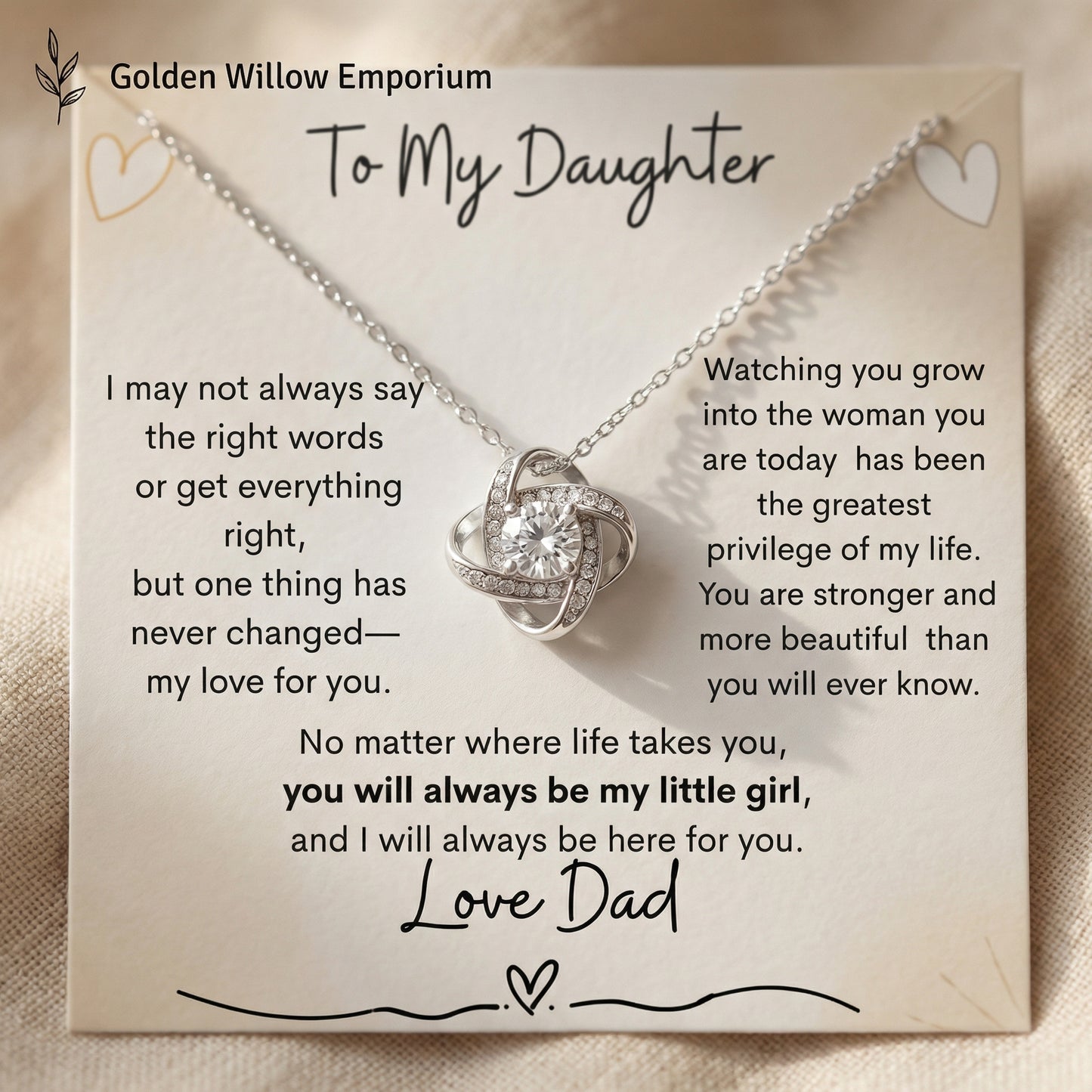 Love Knot Necklace from Dad to Daughter – You Will Always Be My Little Girl - Golden Willow Emporium