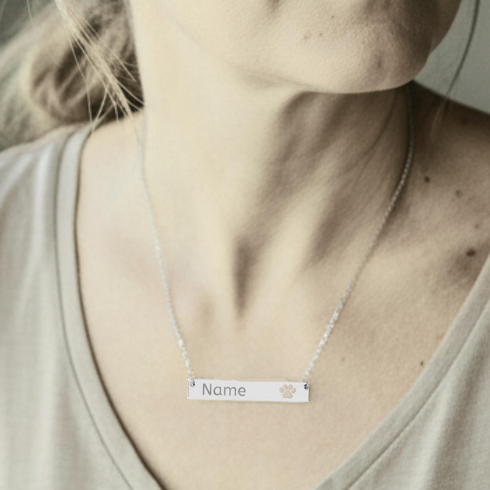 Paw Print Bar Necklace Engraved with Pet Name – Gift for Pet Lovers - Golden Willow Emporium
