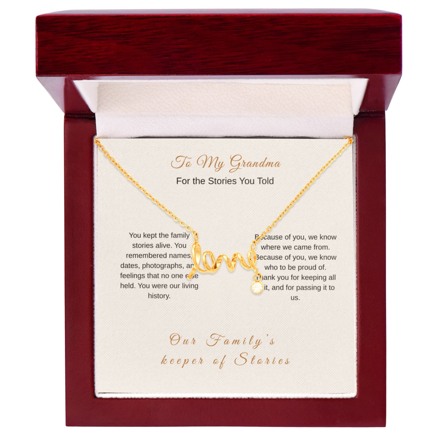 Grandma Necklace Keeper of Family Stories – Meaningful Gift - Golden Willow Emporium