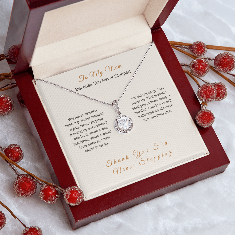 Thank You for Never Stopping Necklace for Mom – Emotional Gift