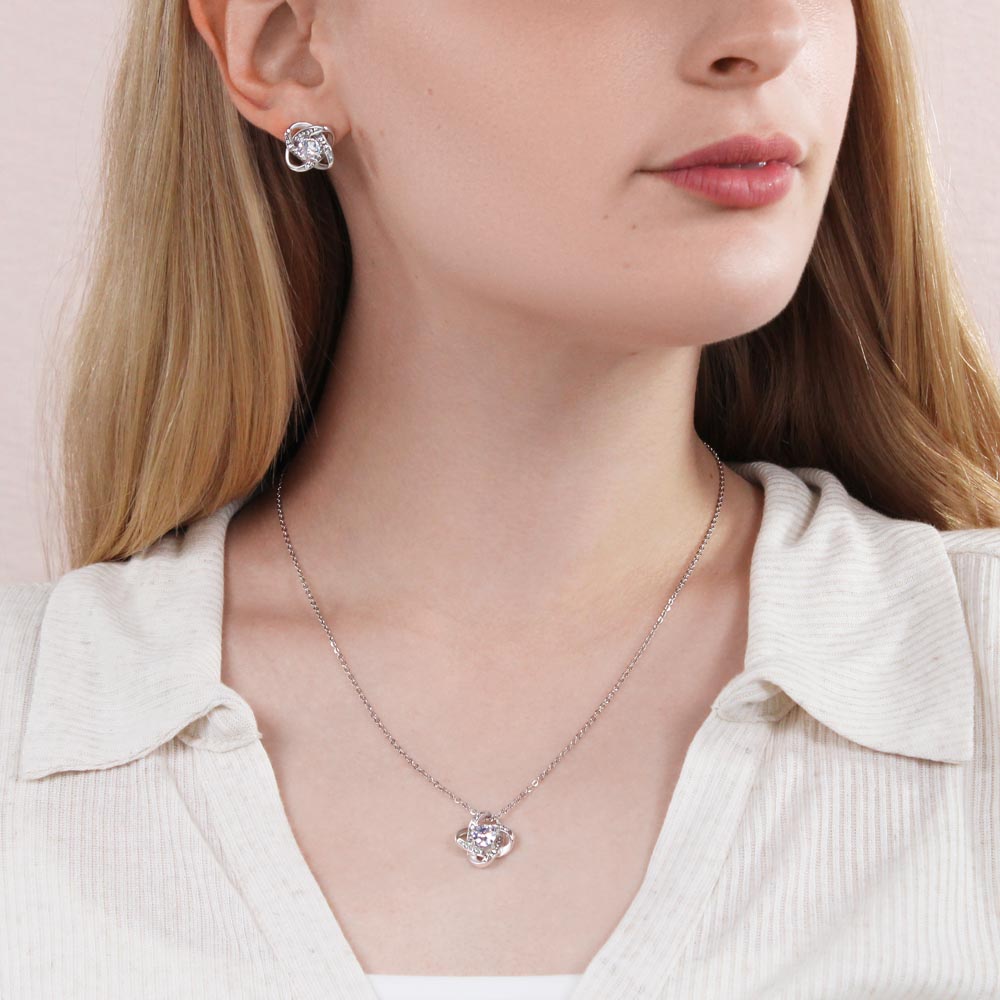 To My Favorite Adventure – Travel Gift – Love Knot Earring & Necklace Set – "You Are Where My Heart Returns"