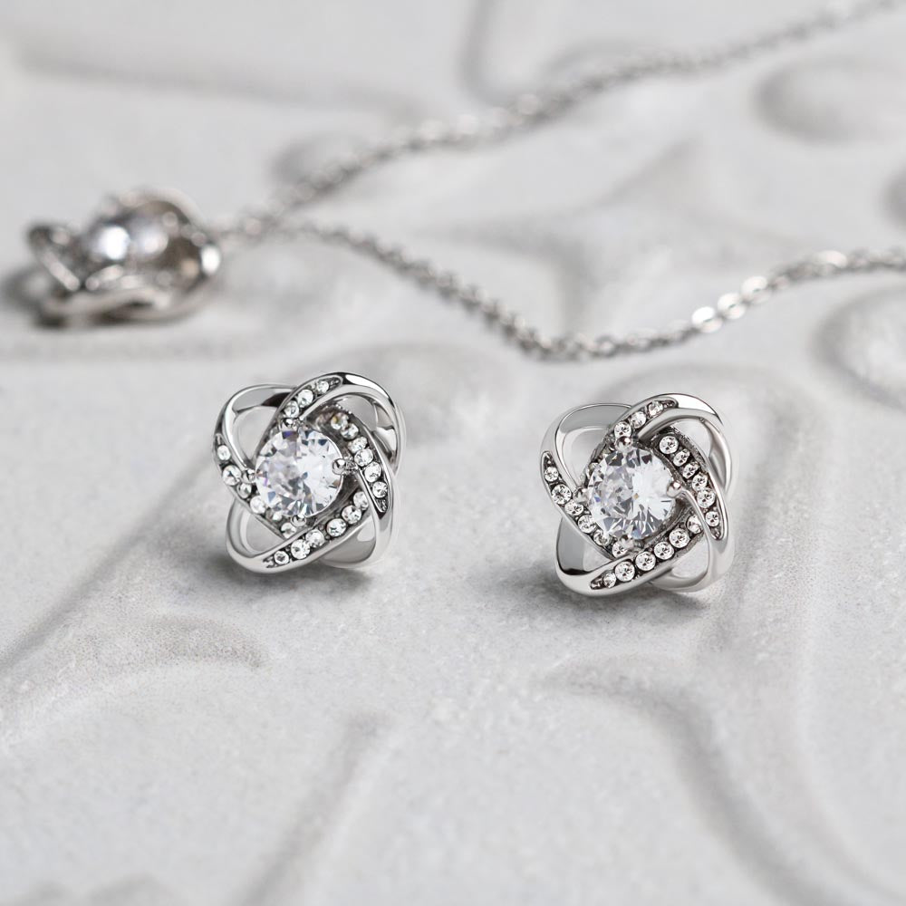 To My Favorite Adventure – Travel Gift – Love Knot Earring & Necklace Set – "You Are Where My Heart Returns"