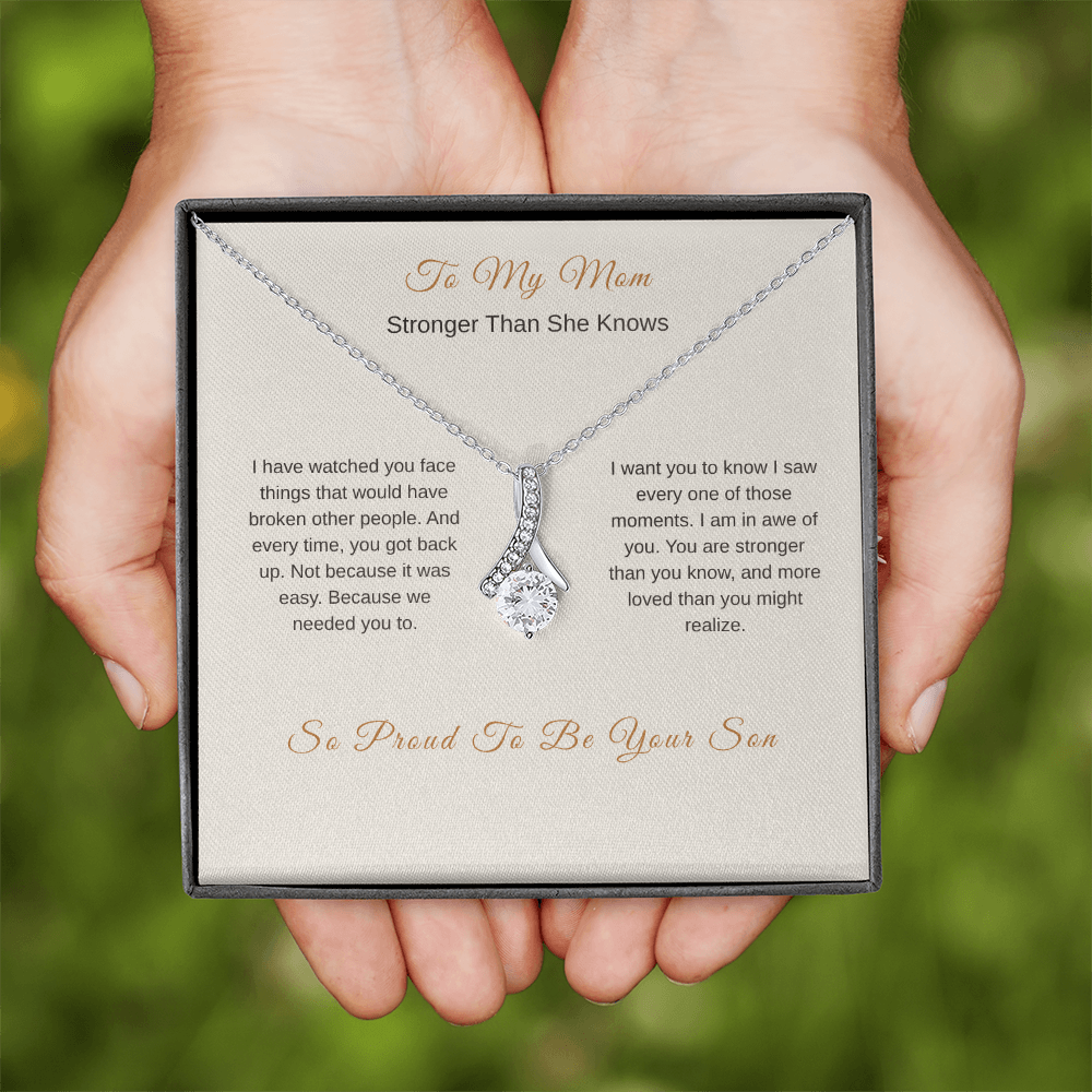 Stronger Than You Know Necklace – Inspirational Mom Gift from Son - Golden Willow Emporium