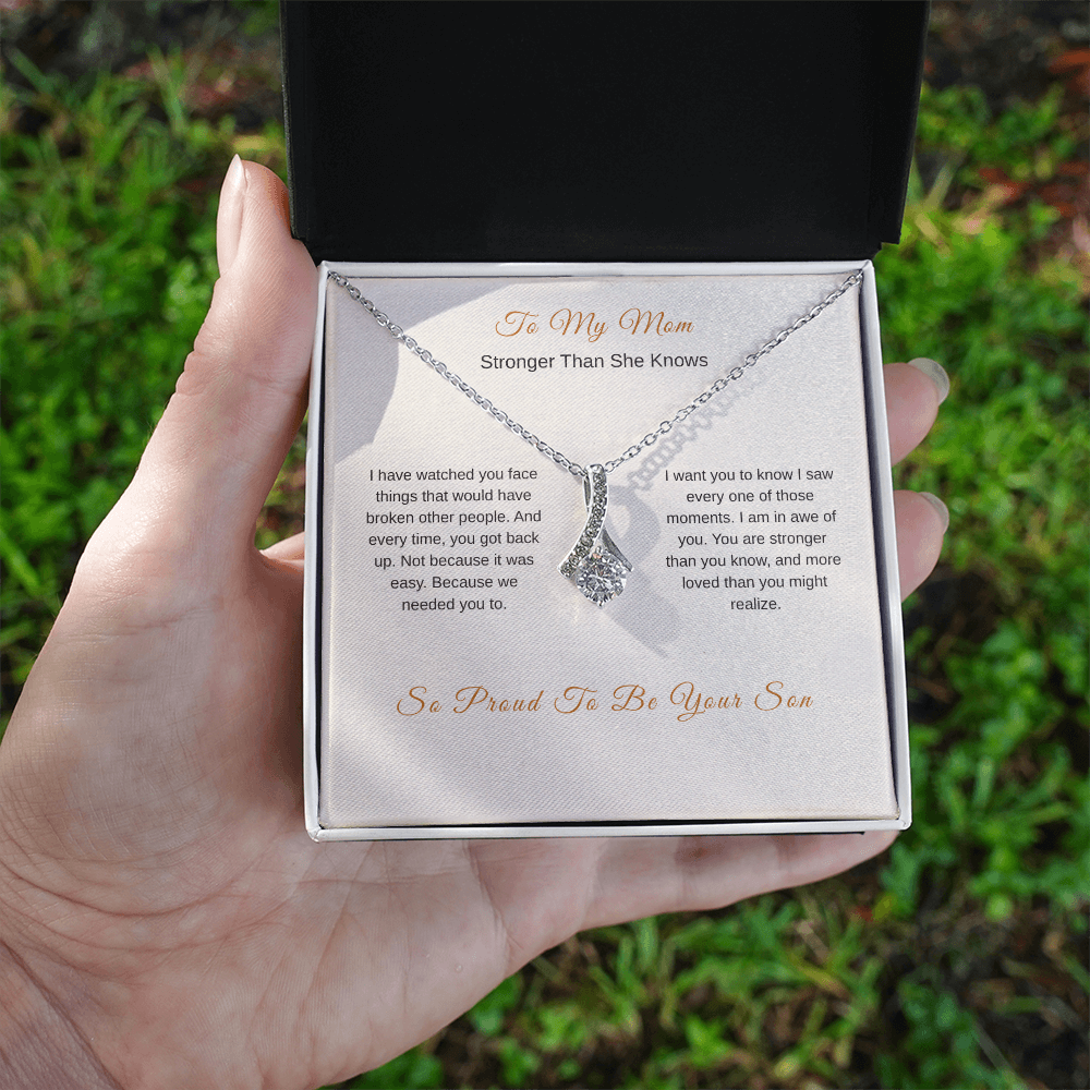 Stronger Than You Know Necklace – Inspirational Mom Gift from Son - Golden Willow Emporium