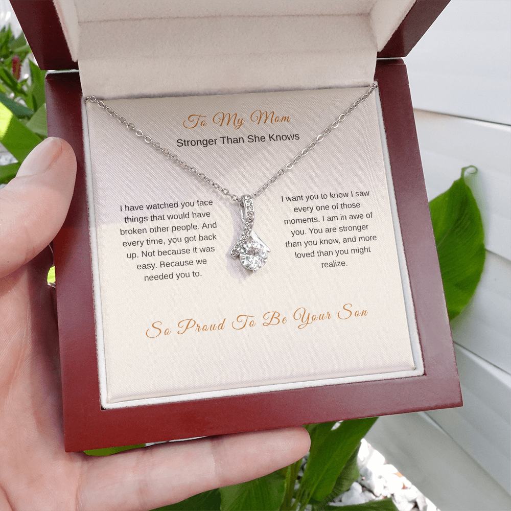 Stronger Than You Know Necklace – Inspirational Mom Gift from Son - Golden Willow Emporium