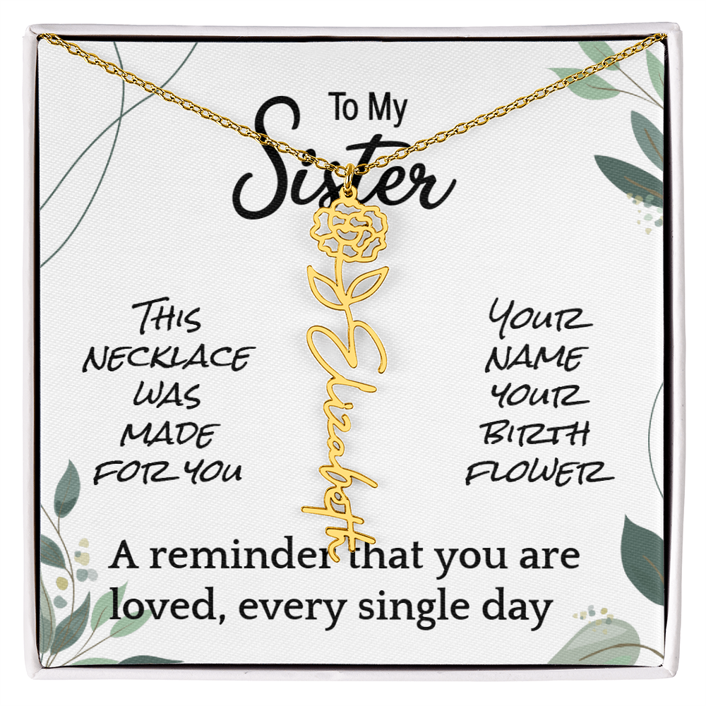 Custom Flower Name Necklace – Birthday Gift for Sister - Golden Willow Emporium