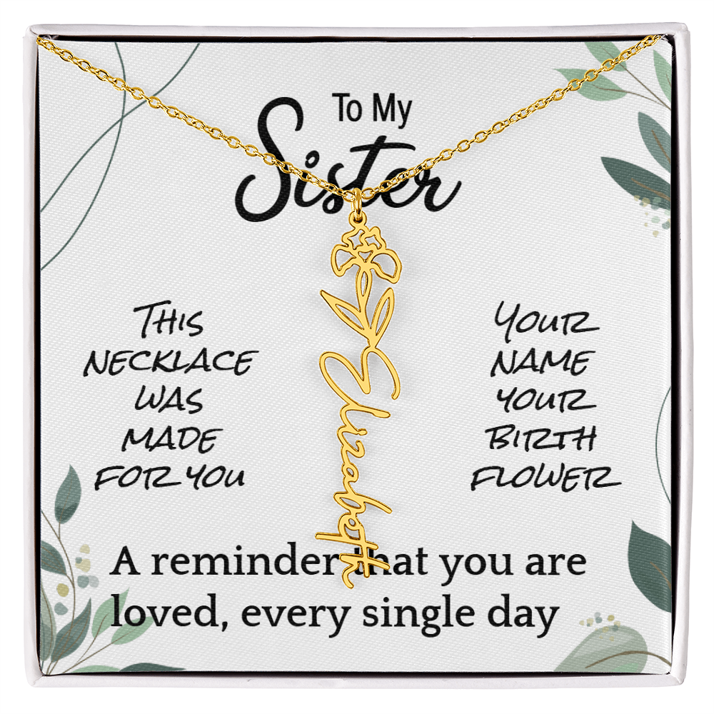 Custom Flower Name Necklace – Birthday Gift for Sister - Golden Willow Emporium
