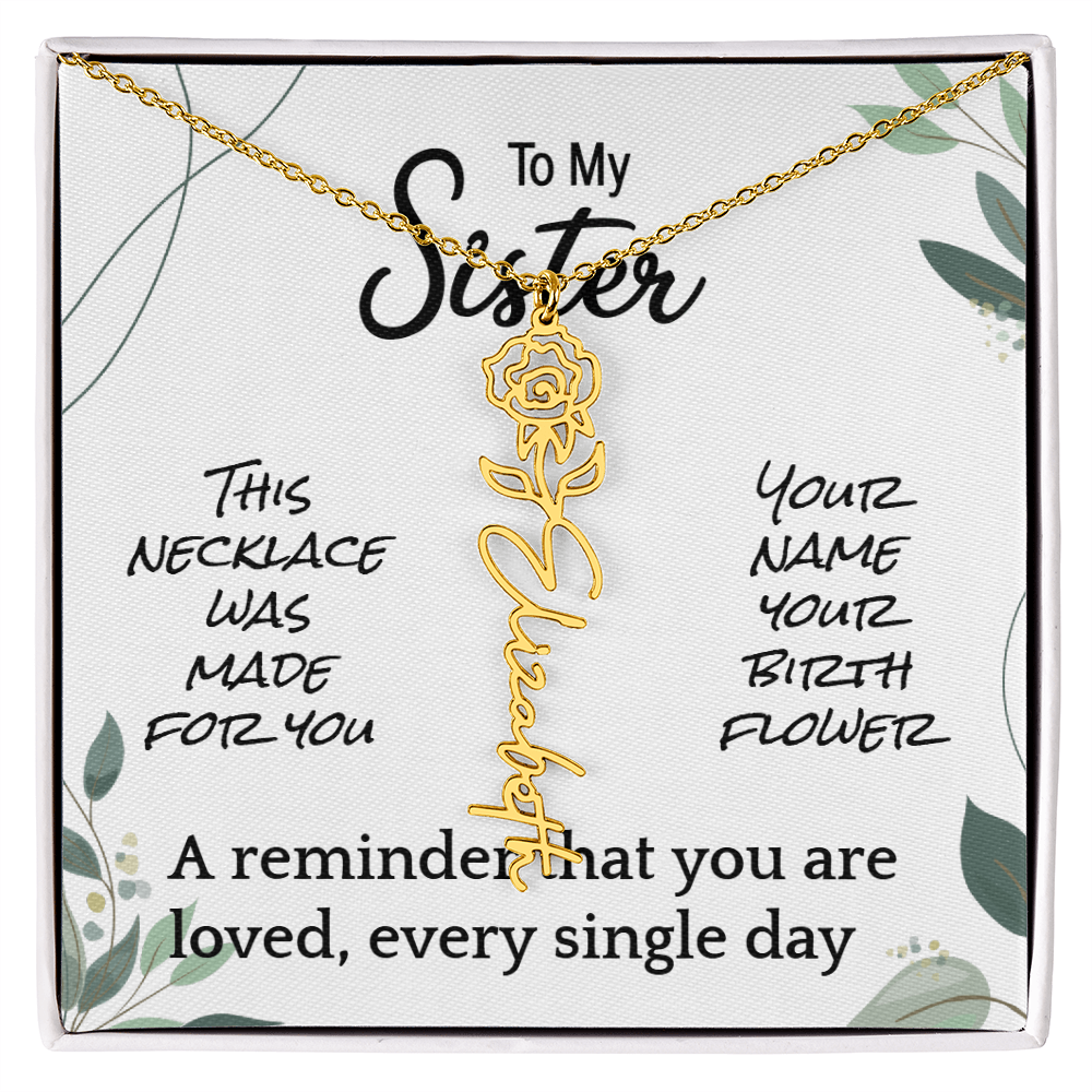 Custom Flower Name Necklace – Birthday Gift for Sister - Golden Willow Emporium