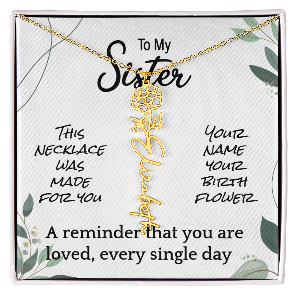 Custom Flower Name Necklace – Birthday Gift for Sister - Golden Willow Emporium