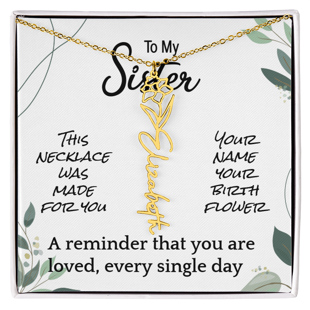 Custom Flower Name Necklace – Birthday Gift for Sister - Golden Willow Emporium