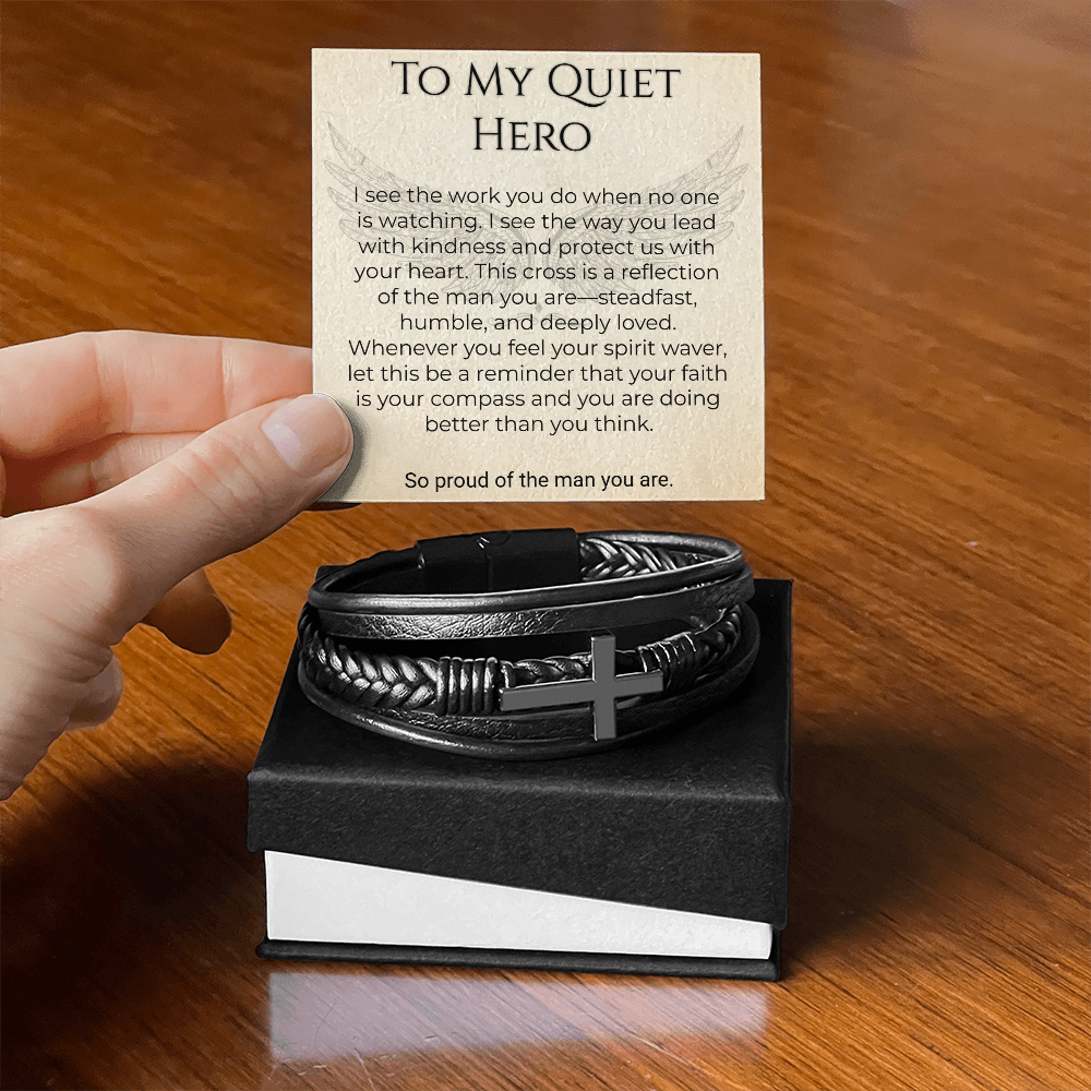 Men's Cross Bracelet Father's Day Gift – Quiet Hero Dad - Golden Willow Emporium