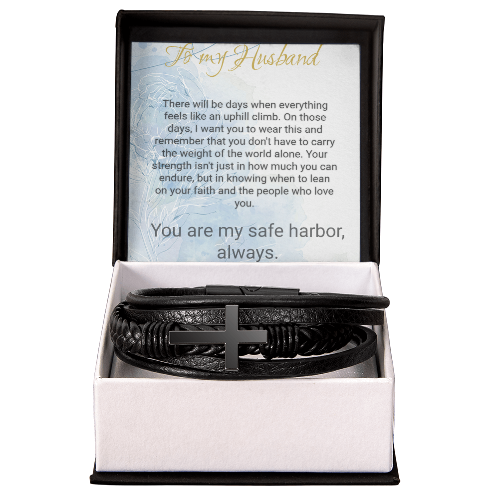 Braided Leather Cross Bracelet for Husband – Faith Gift - Golden Willow Emporium
