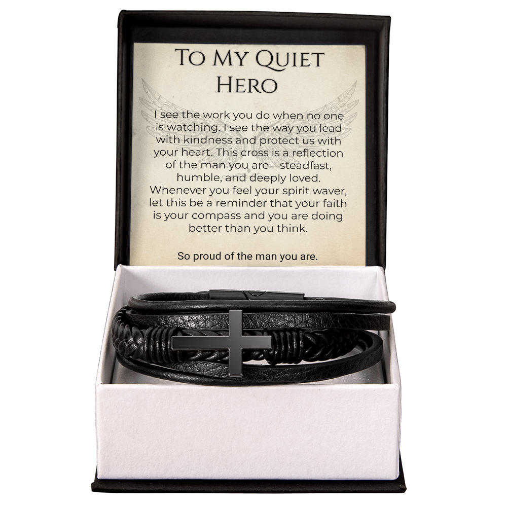 Men's Cross Bracelet Father's Day Gift – Quiet Hero Dad - Golden Willow Emporium