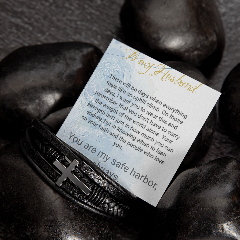 Braided Leather Cross Bracelet for Husband – Faith Gift - Golden Willow Emporium