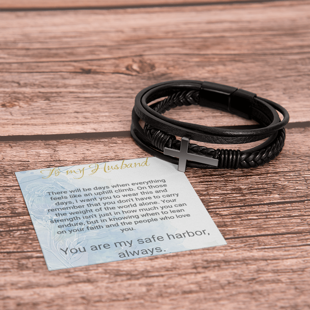 Braided Leather Cross Bracelet for Husband – Faith Gift - Golden Willow Emporium
