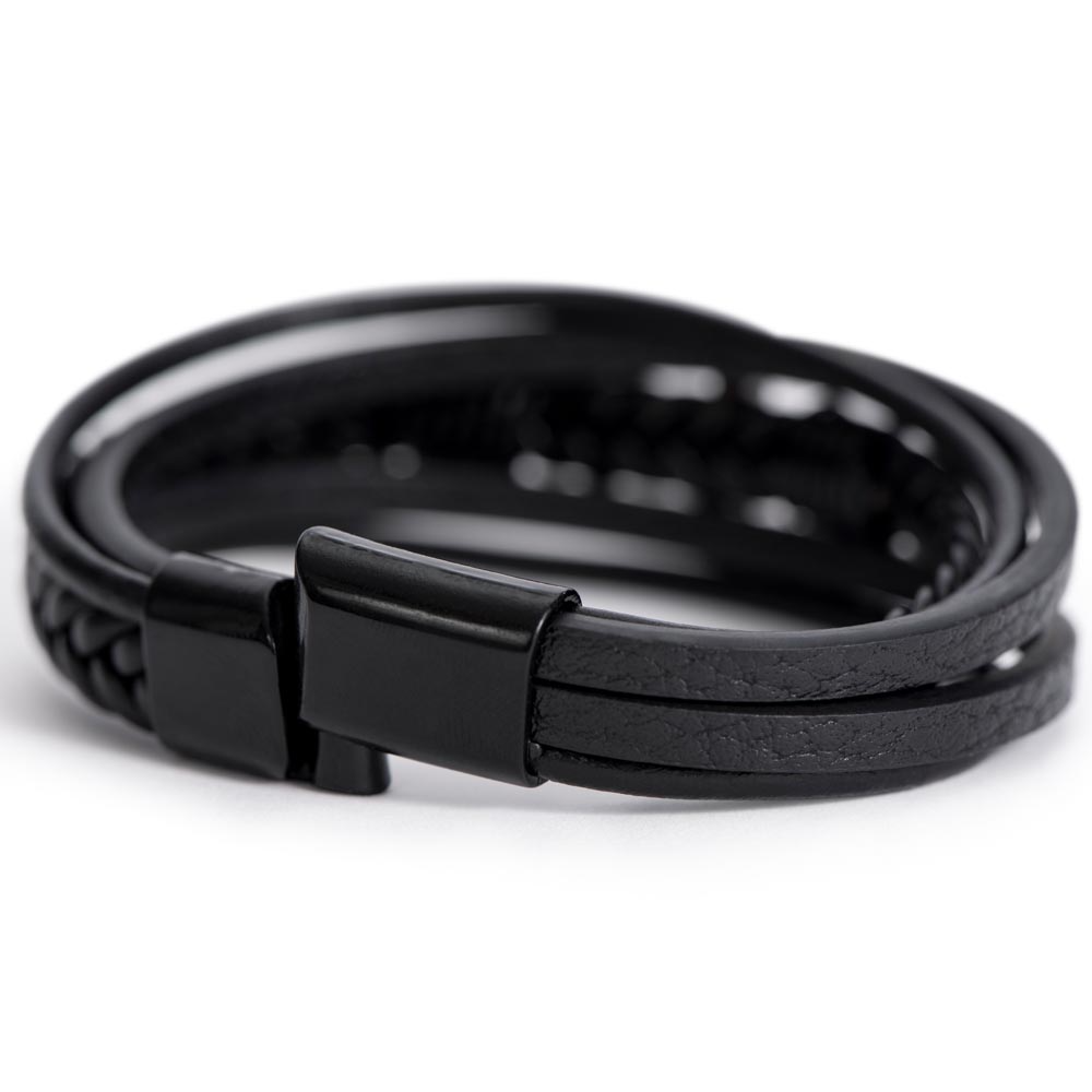 To My Son – Gift From Parent – Braided Leather Cross Bracelet – "Wherever Your Journey Leads"