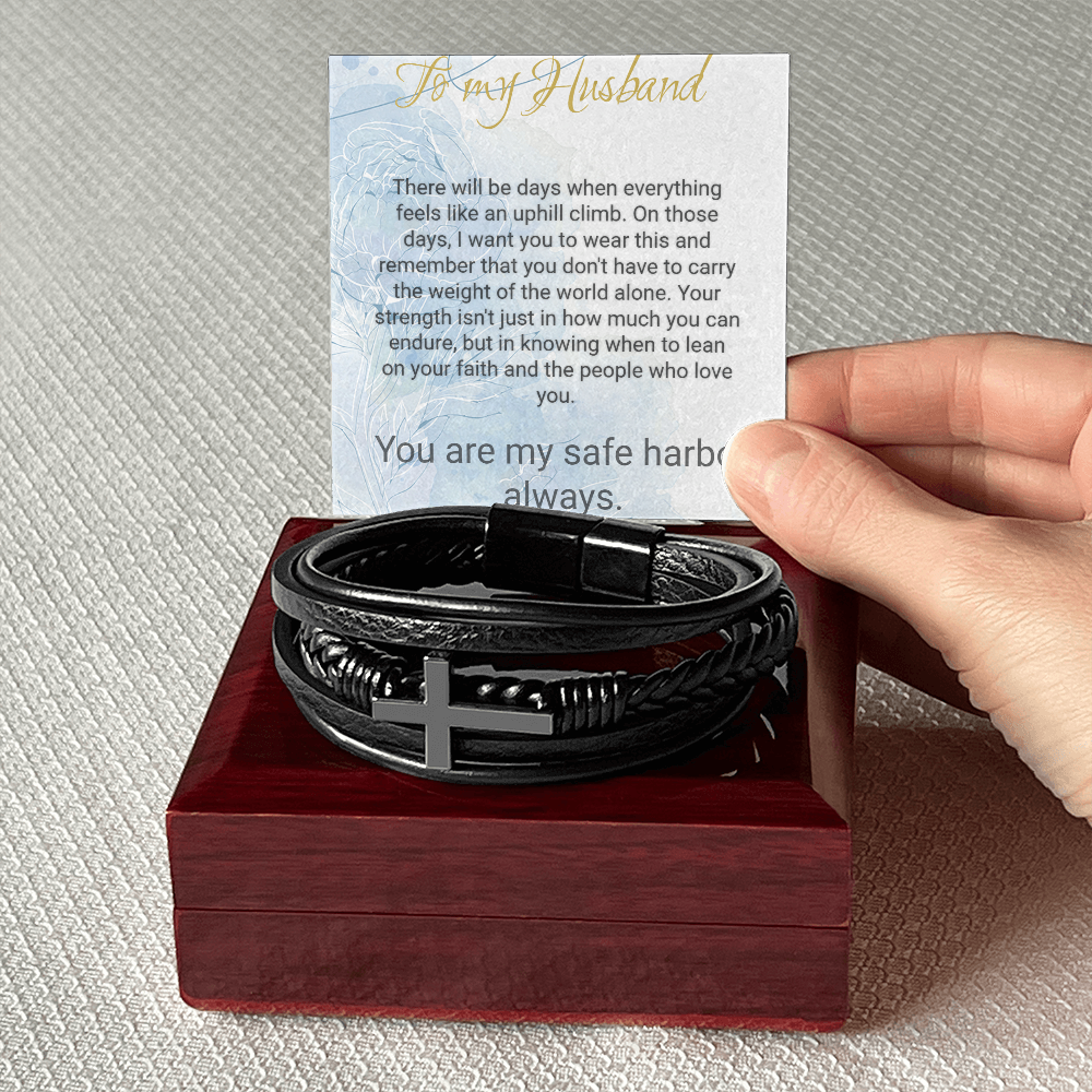 Braided Leather Cross Bracelet for Husband – Faith Gift - Golden Willow Emporium