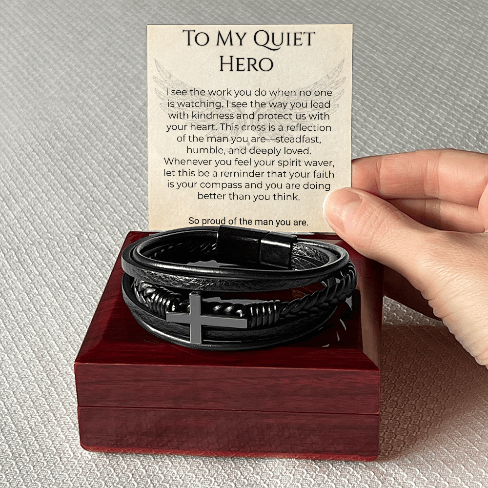 Men's Cross Bracelet Father's Day Gift – Quiet Hero Dad - Golden Willow Emporium