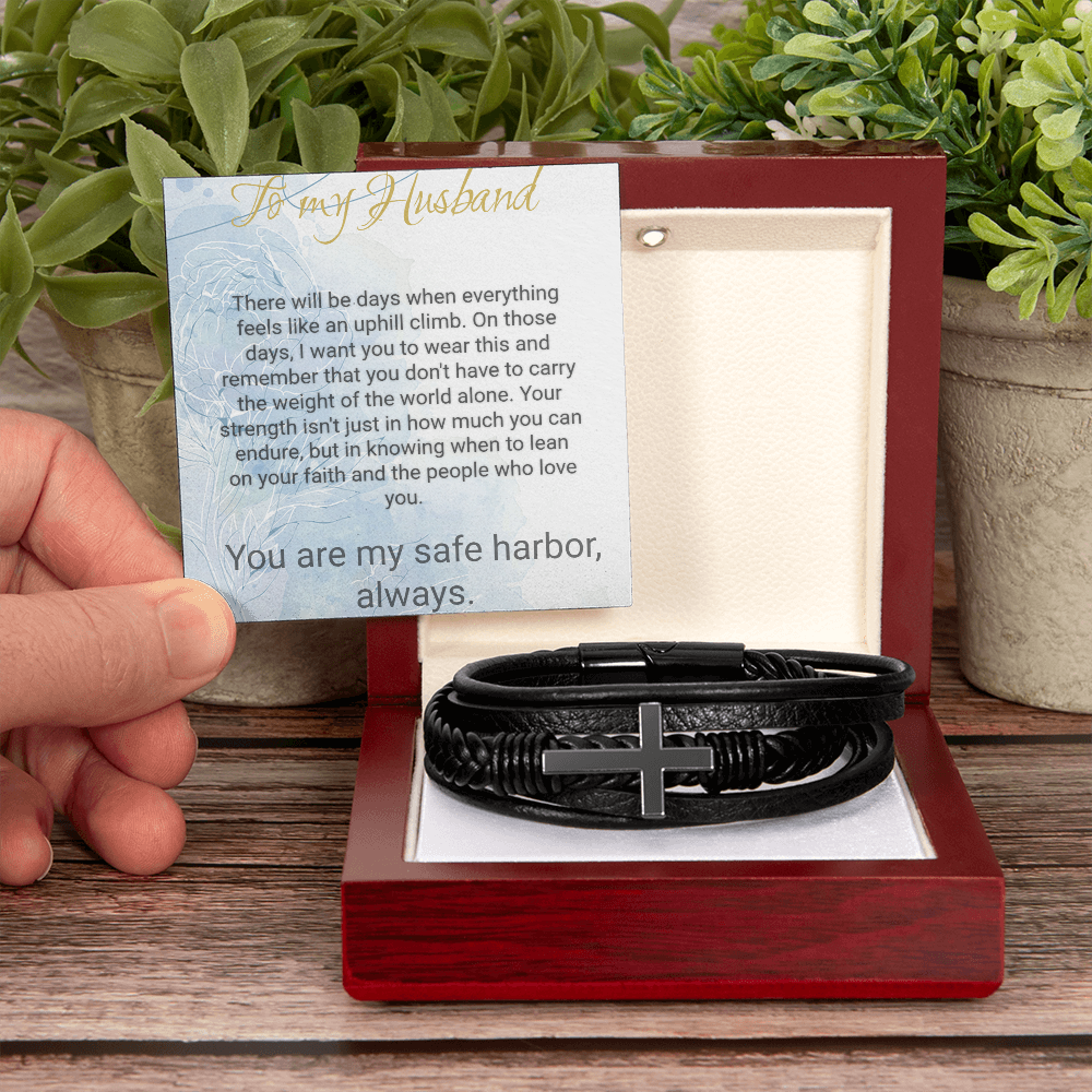 Braided Leather Cross Bracelet for Husband – Faith Gift - Golden Willow Emporium