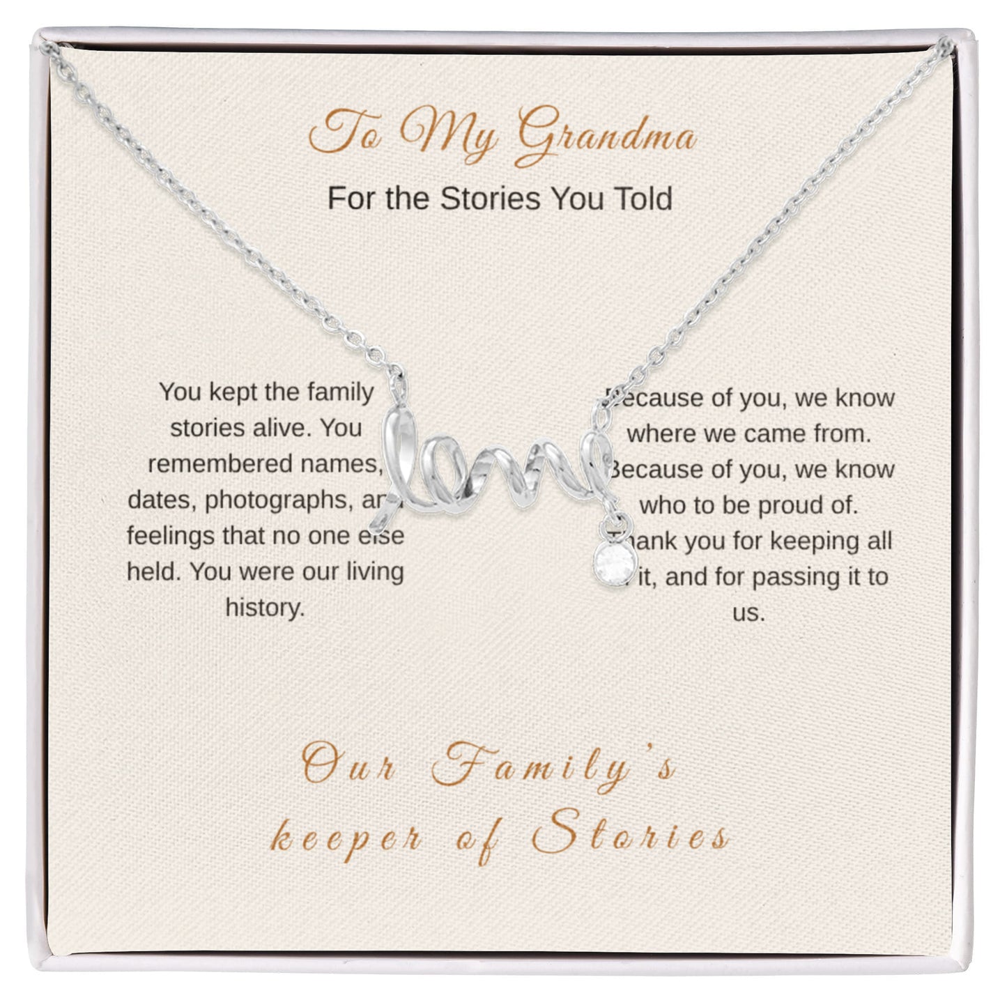 Grandma Necklace Keeper of Family Stories – Meaningful Gift - Golden Willow Emporium