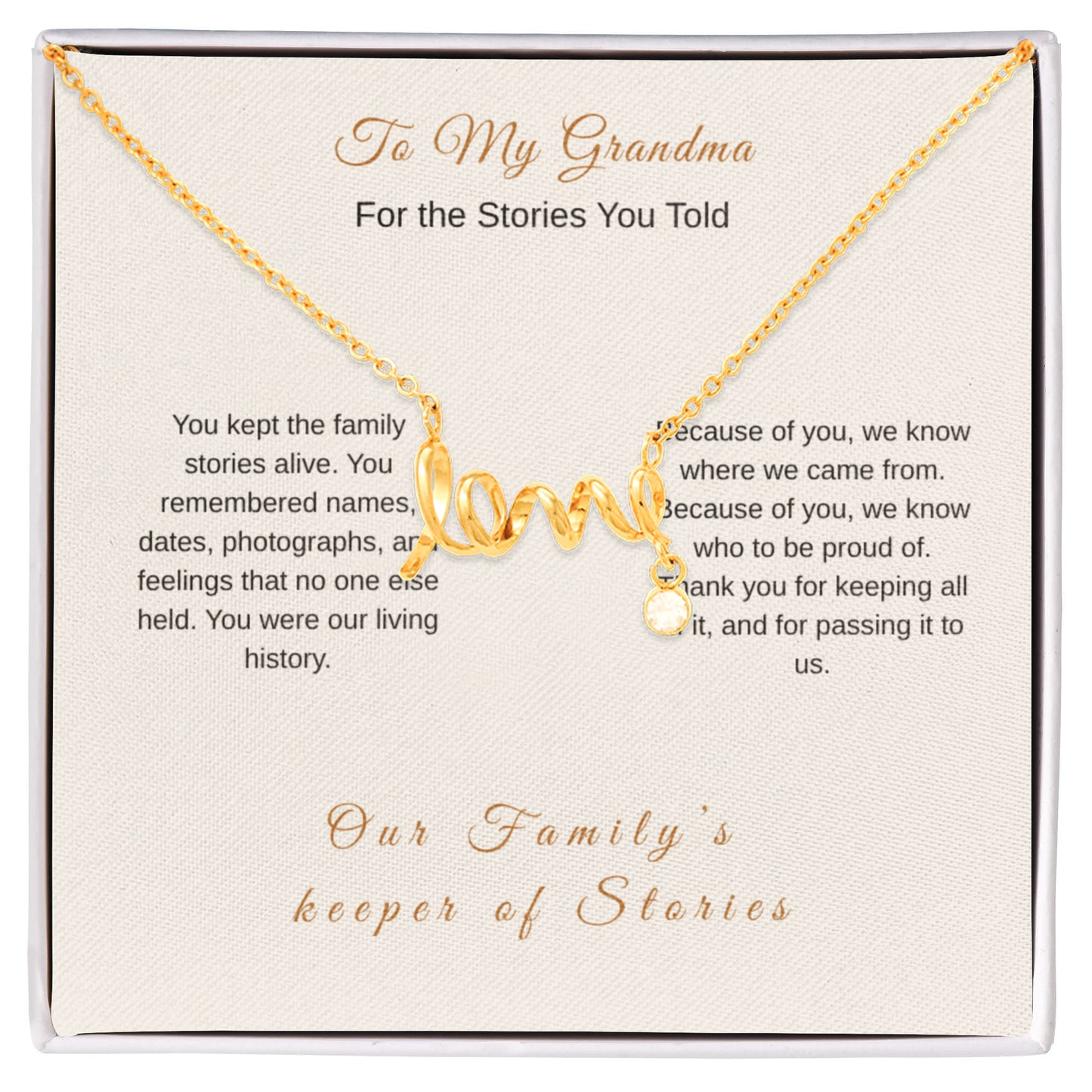 Grandma Necklace Keeper of Family Stories – Meaningful Gift - Golden Willow Emporium