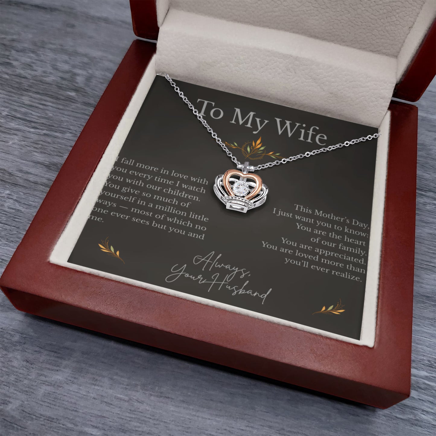 Crown Pendant Necklace – Mother's Day Gift for Wife - Golden Willow Emporium