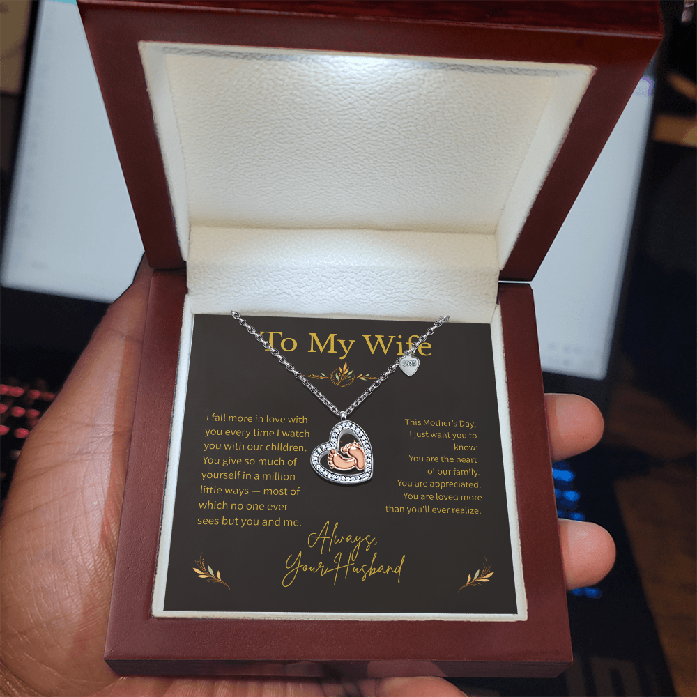 To My Wife – Mother's Day Gift – Baby Feet Heart Necklace – "You Are Where Home Begins"