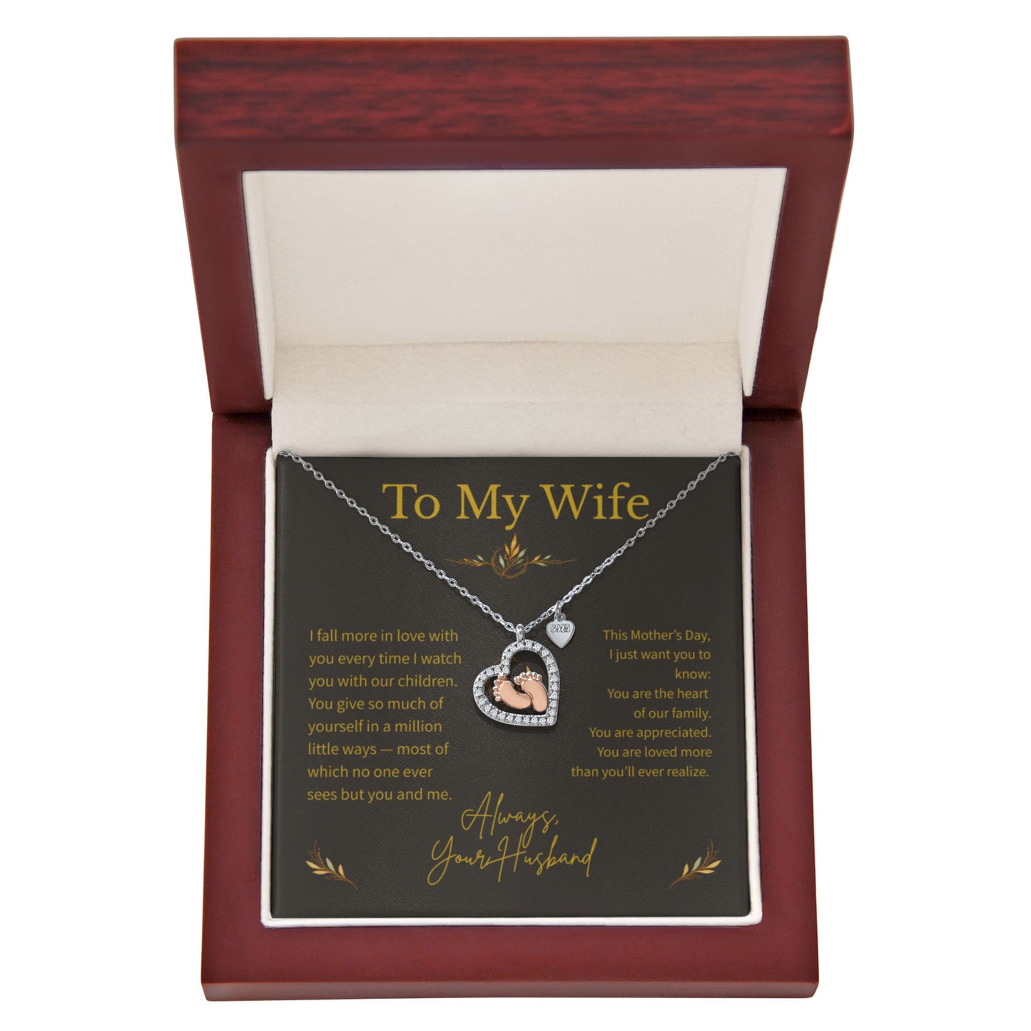 To My Wife – Mother's Day Gift – Baby Feet Heart Necklace – "You Are Where Home Begins"